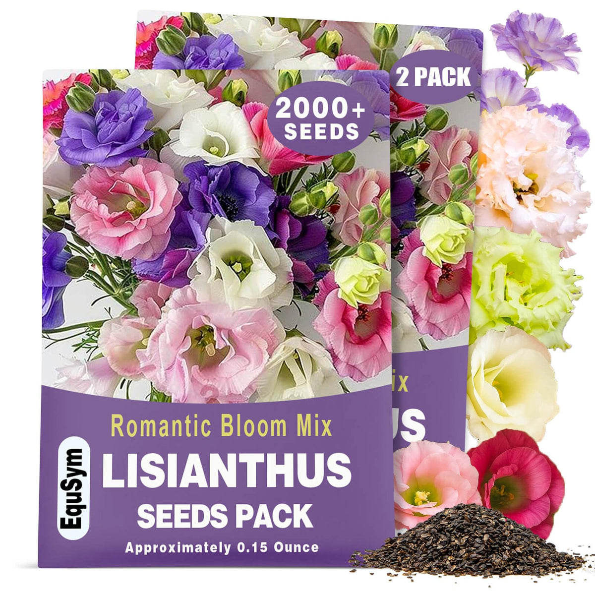 EquSym lisianthus seeds in a 2-pack bag, ready for a vibrant garden display.