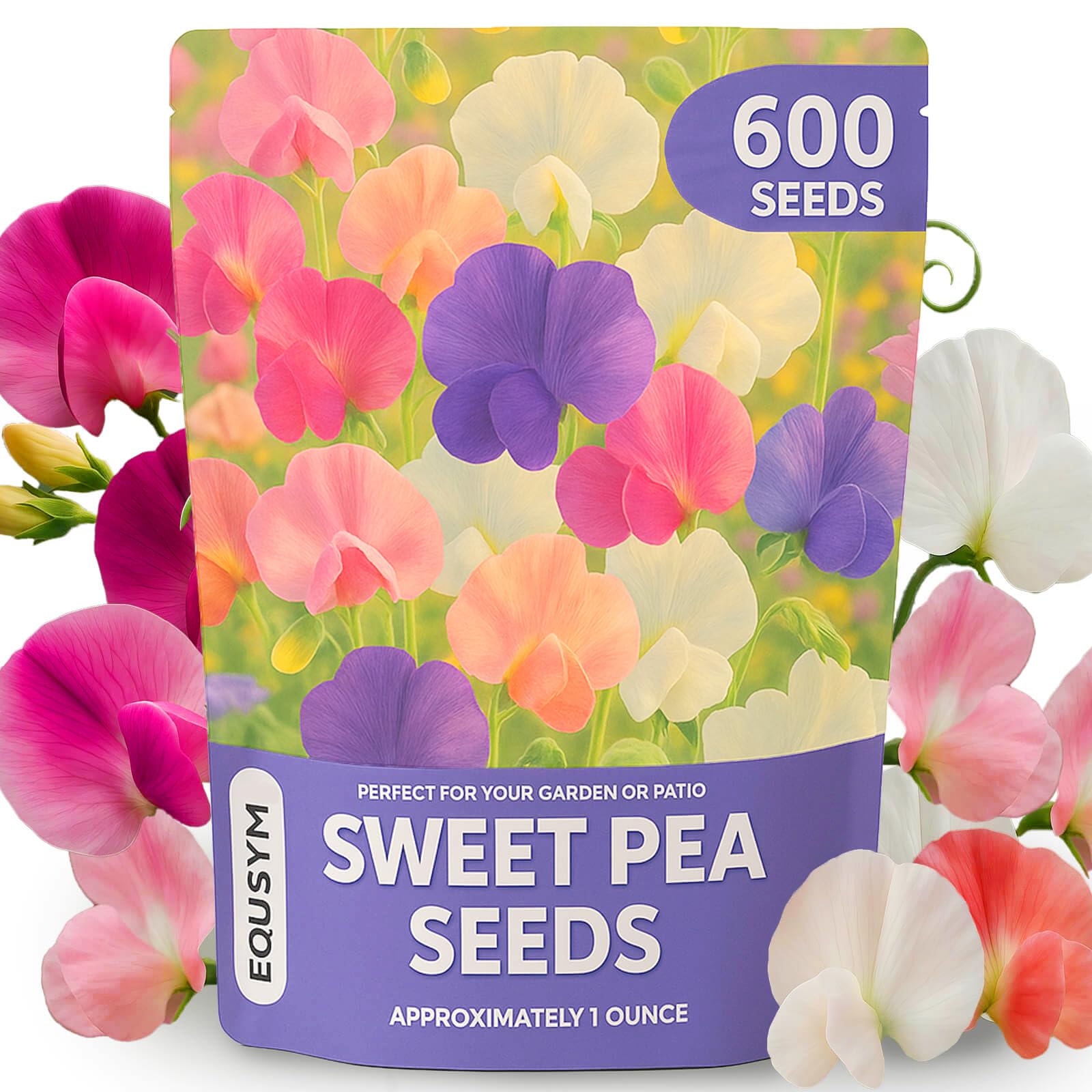 EquSym Sweet Pea Seeds with 600-count blooms for a vibrant garden display
