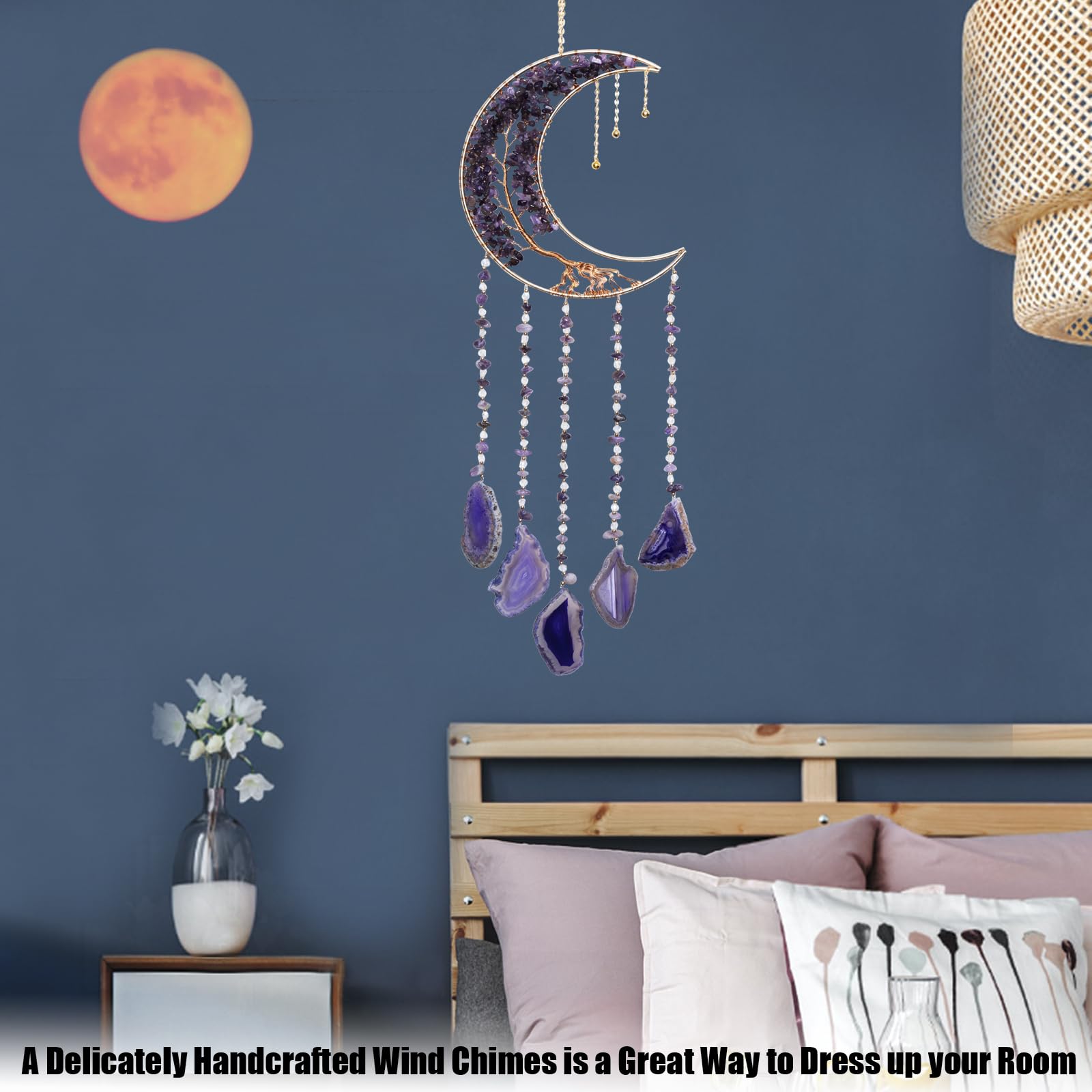 Eraparole Moon Wind Chimes with Amethyst Tree boho bedroom wall decor