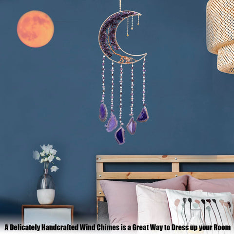 Eraparole Moon Wind Chimes with Amethyst Tree boho bedroom wall decor