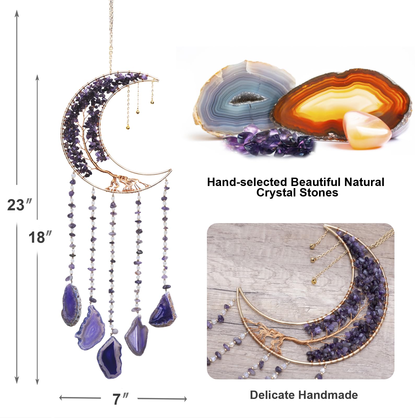 Eraparole Moon Wind Chimes with Amethyst Tree gift-ready crystal decor