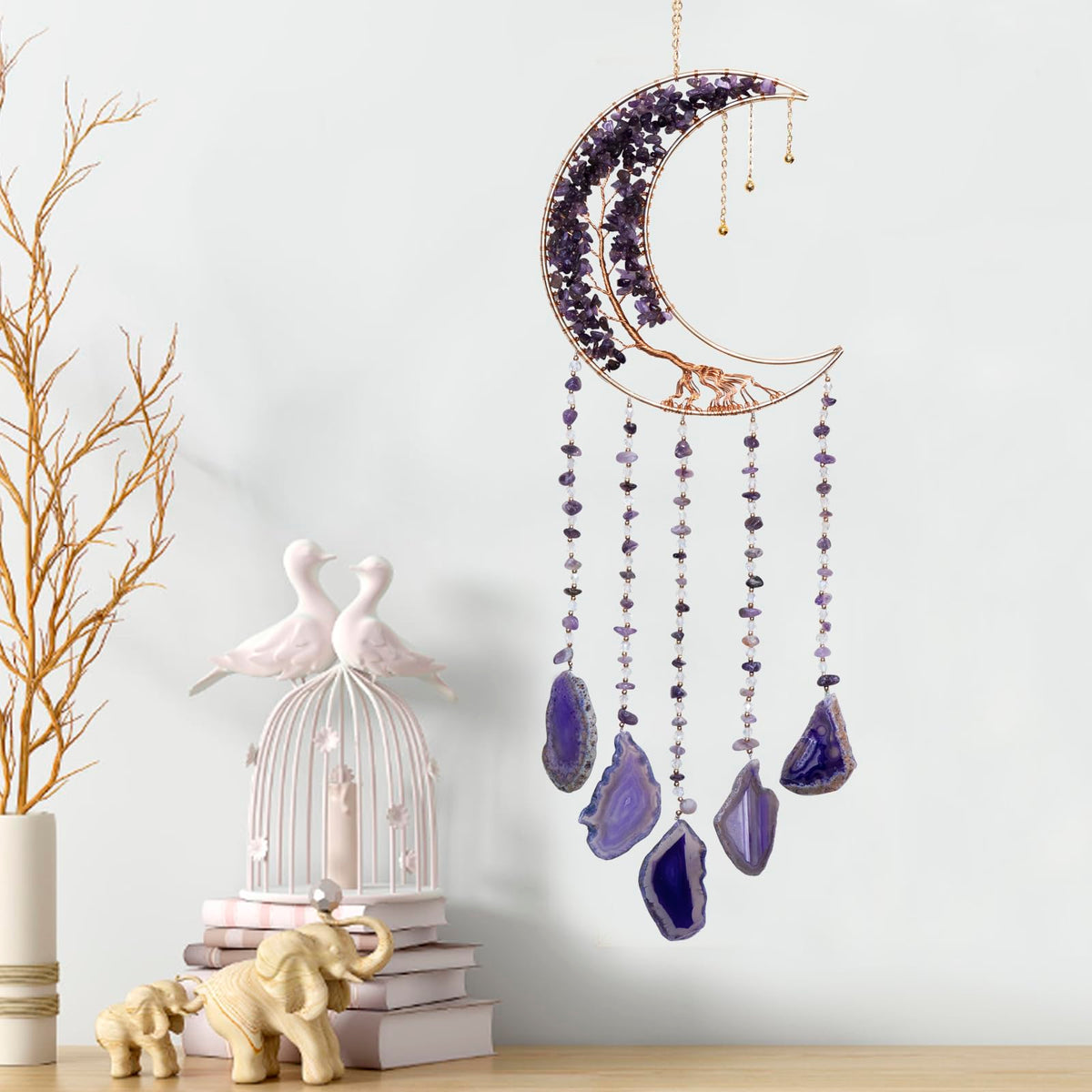 Eraparole Moon Wind Chimes with Amethyst Tree soothe bedroom decor and ambiance