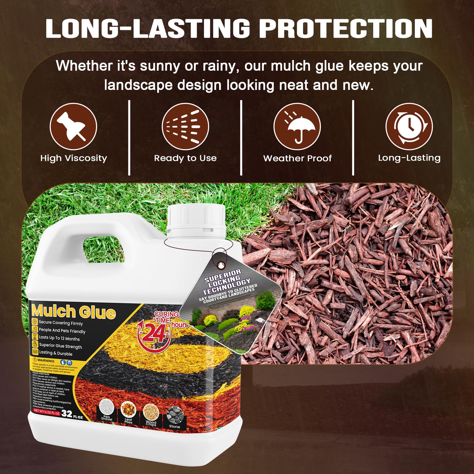 ERCorArt Mulch Glue on pathways and patios for durable placement