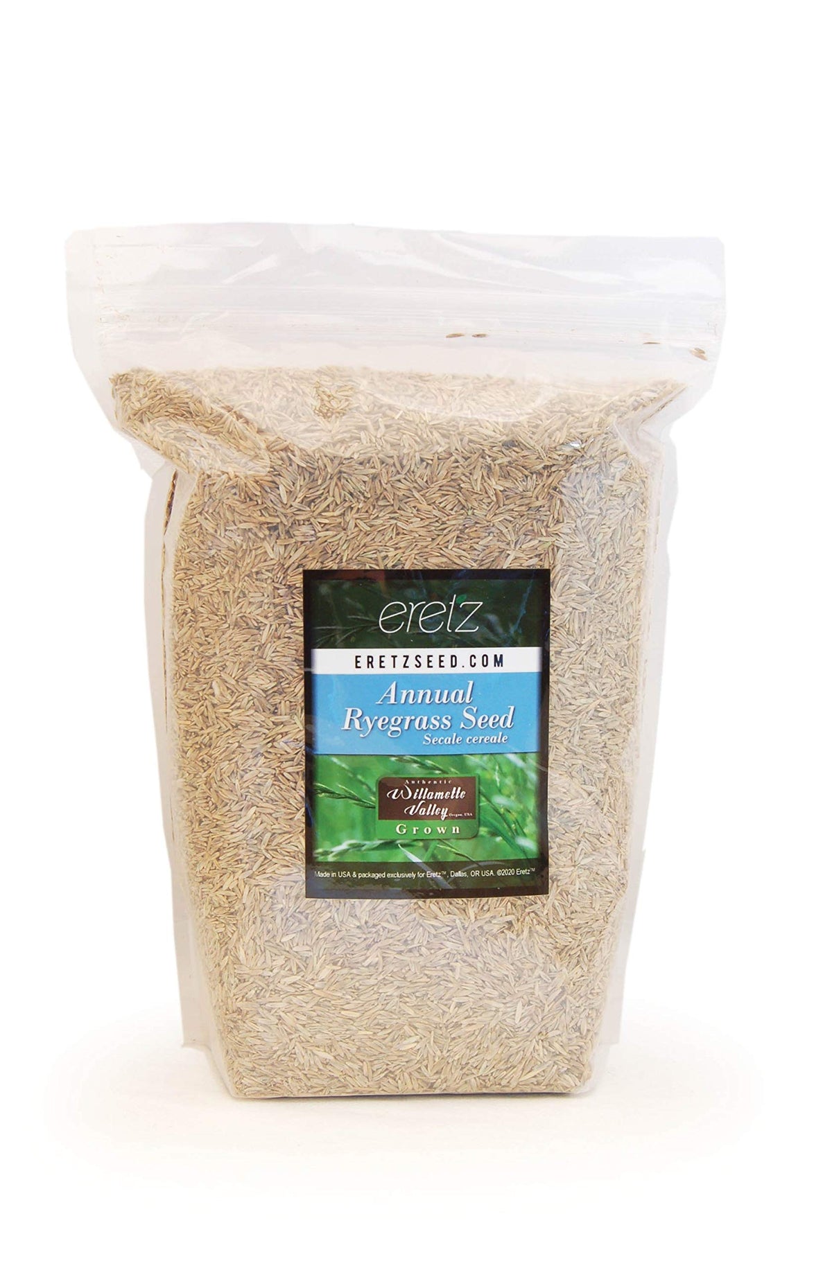 Eretz annual ryegrass seed bag from Willamette Valley for quick germination