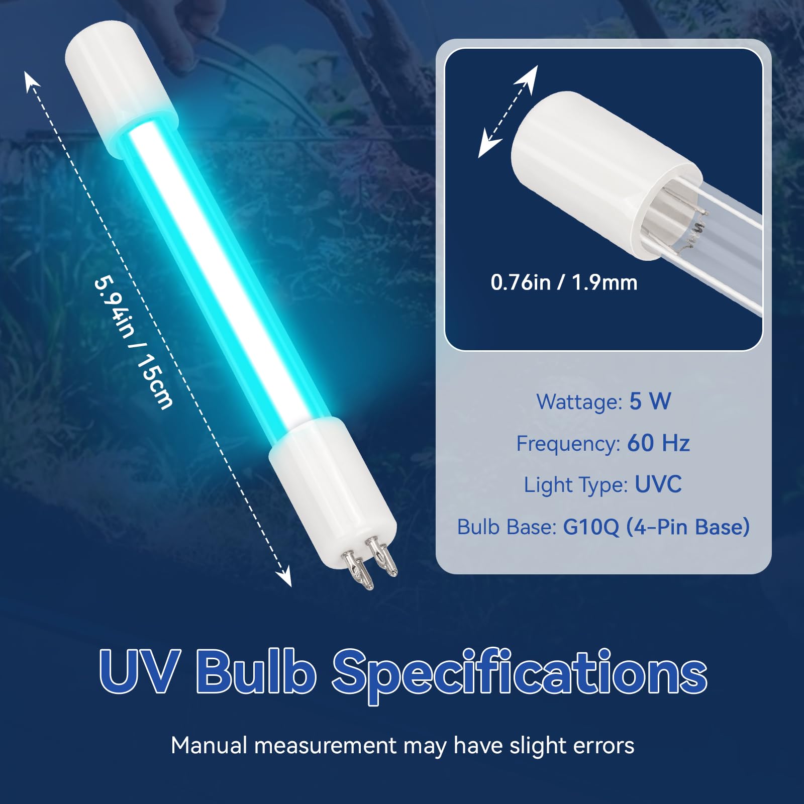 ERETOW 5W UV bulb compatible with SUNSUN CUV-305, CUV-505, and JUP-02 units.