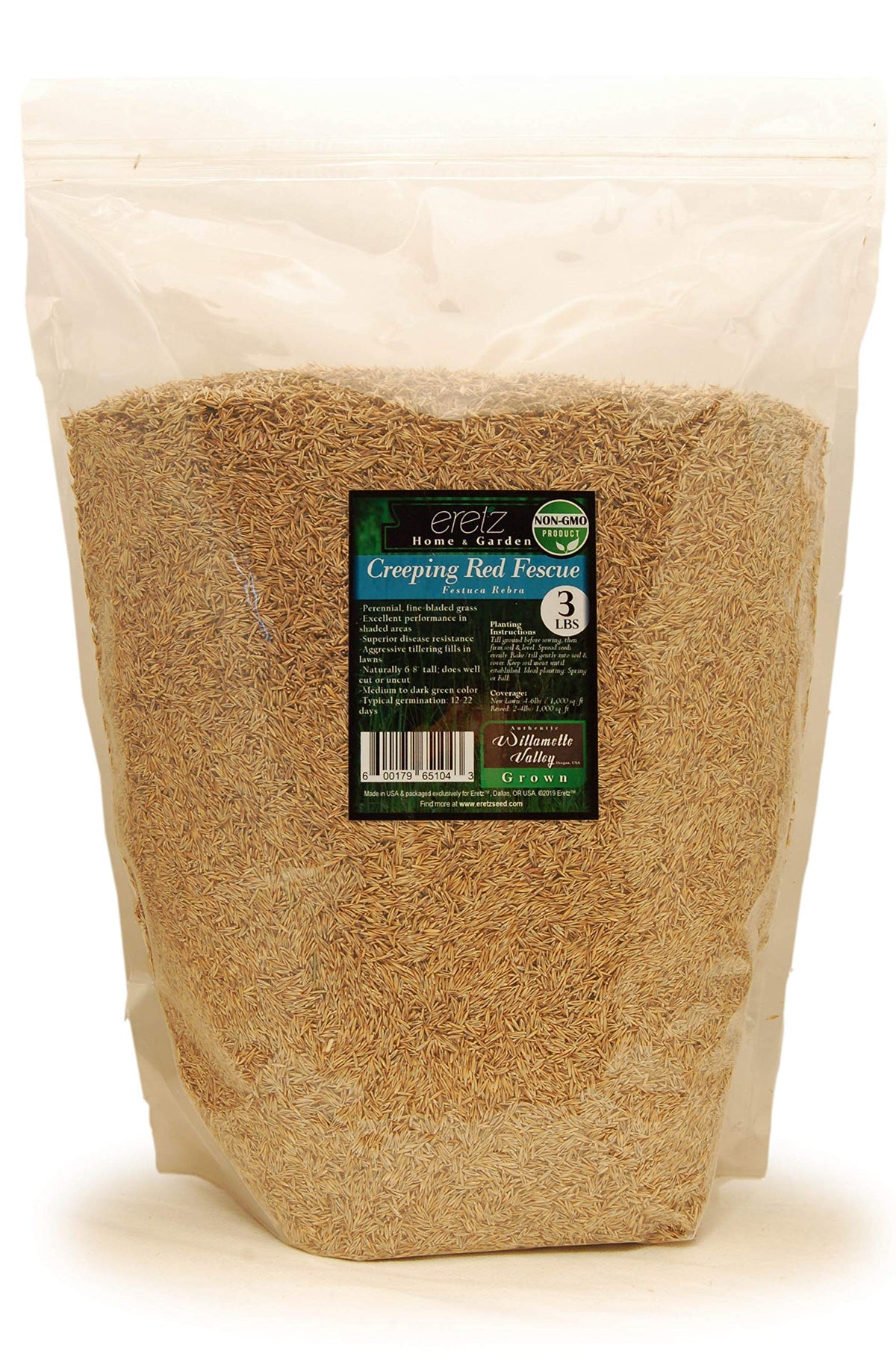 Eretz creeping red fescue seed 3lb bag for lush shade lawns.
