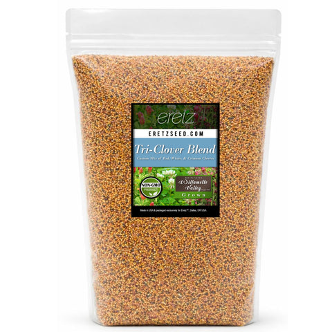 Eretz Tri-Clover seed bag promotes soil coverage and garden beauty.