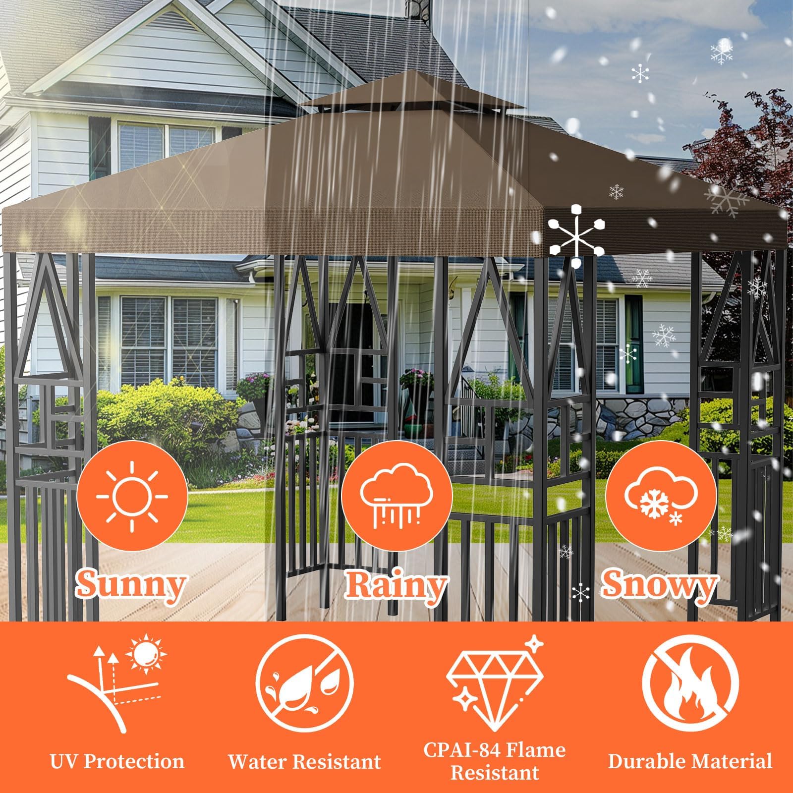 ERFEI Gazebo Canopy replacement with double-tier top improves airflow and shade