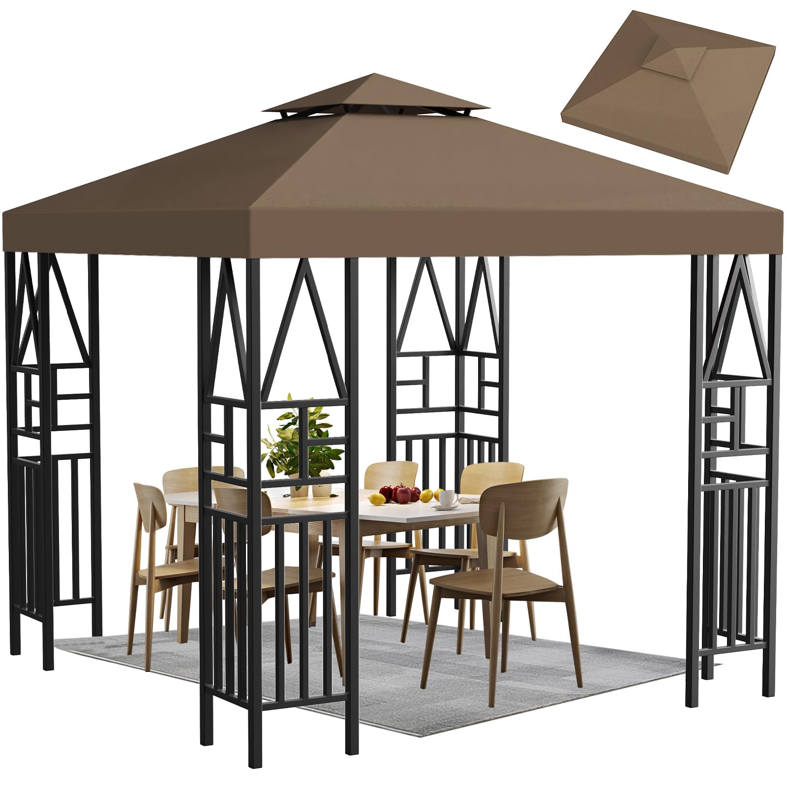 ERFEI Gazebo Canopy replacement front view shows ample shade for outdoor gatherings