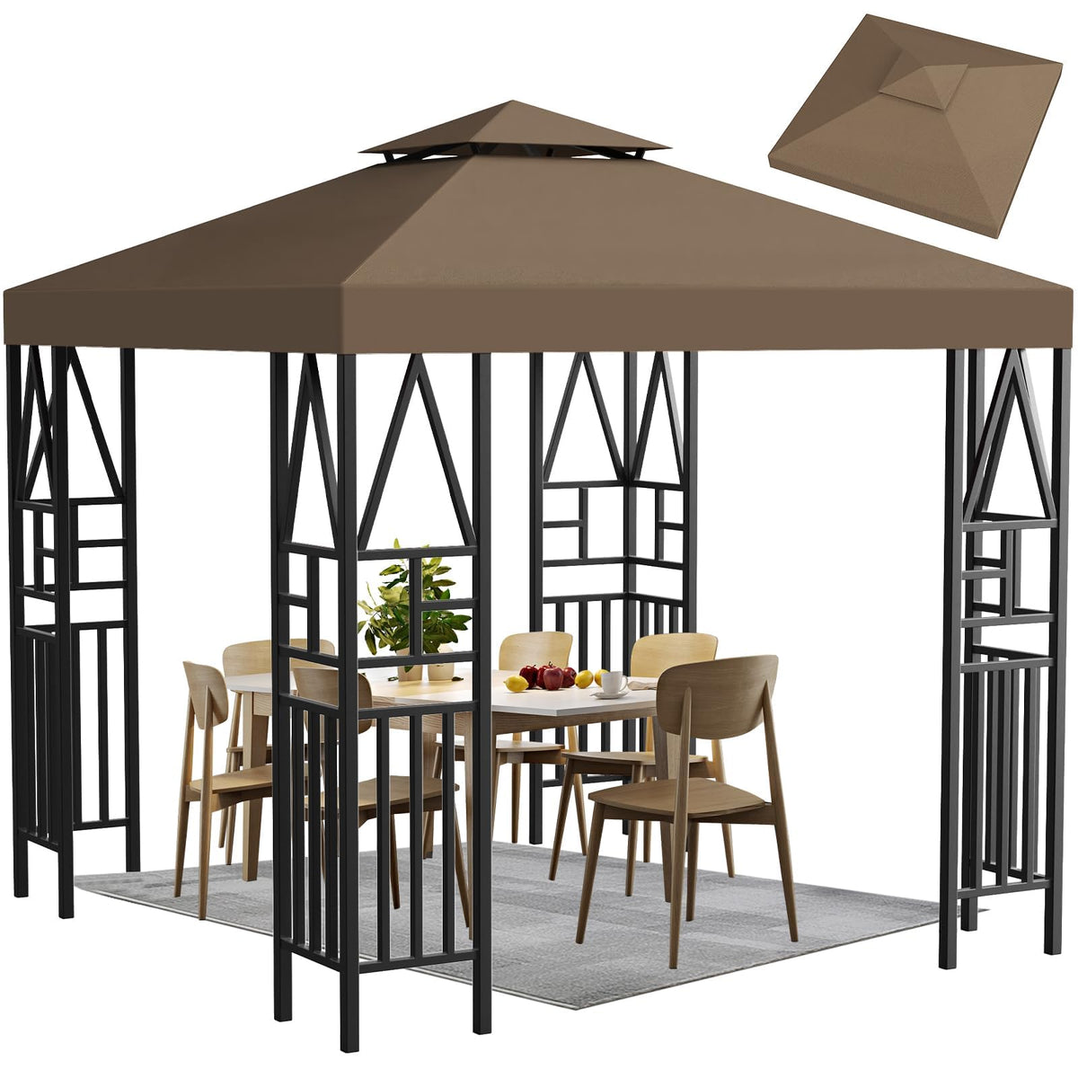 ERFEI Gazebo Canopy replacement front view shows ample shade for outdoor gatherings