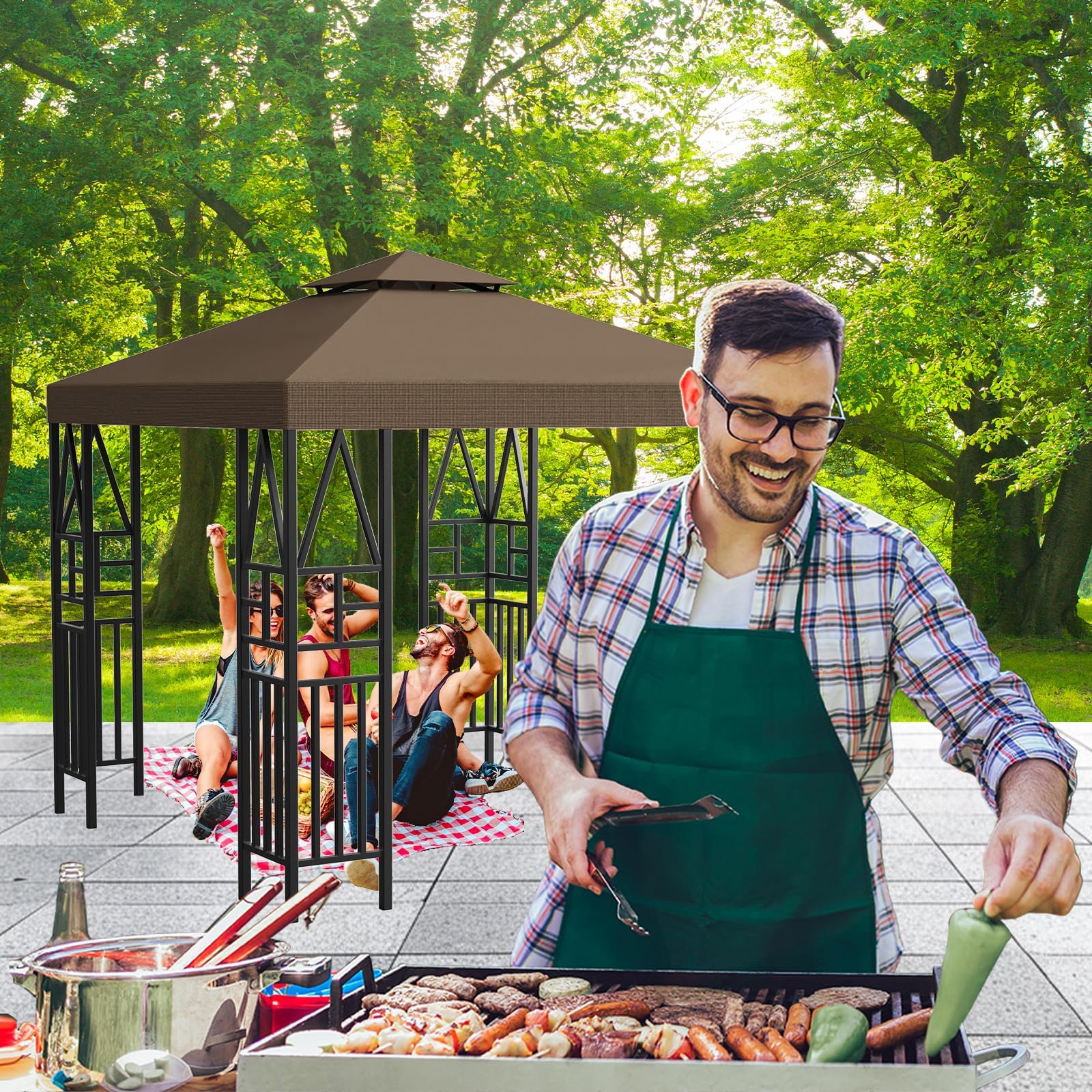 ERFEI canopy in outdoor party setup provides comfortable shelter for guests