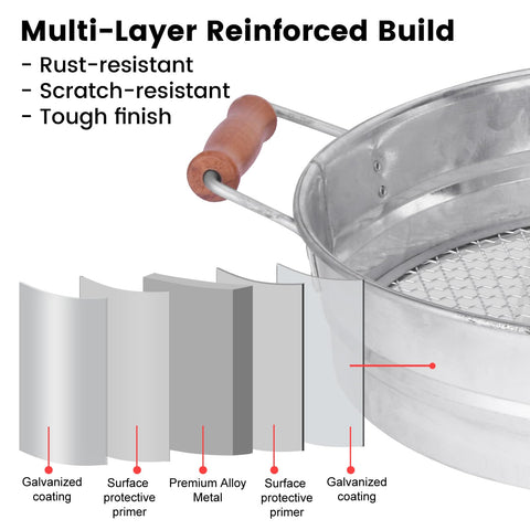 Ergonomic wood-handle sifter provides a comfortable grip during use.