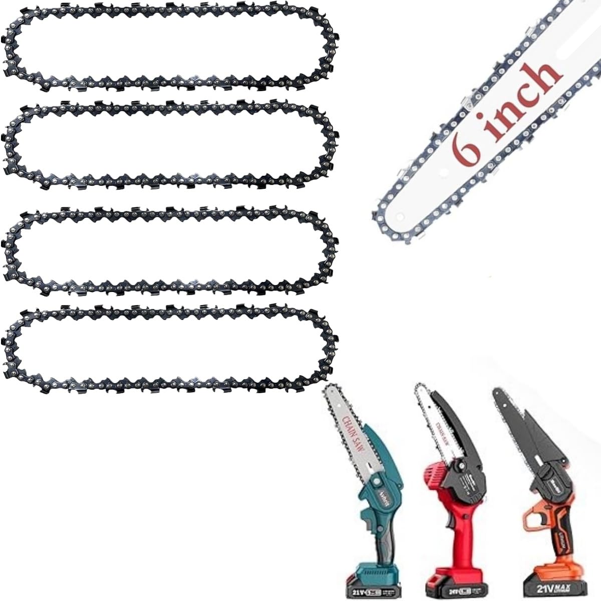 ERINKAZOE mini chainsaw chain 6inch 37 drive links for precise wood cutting.