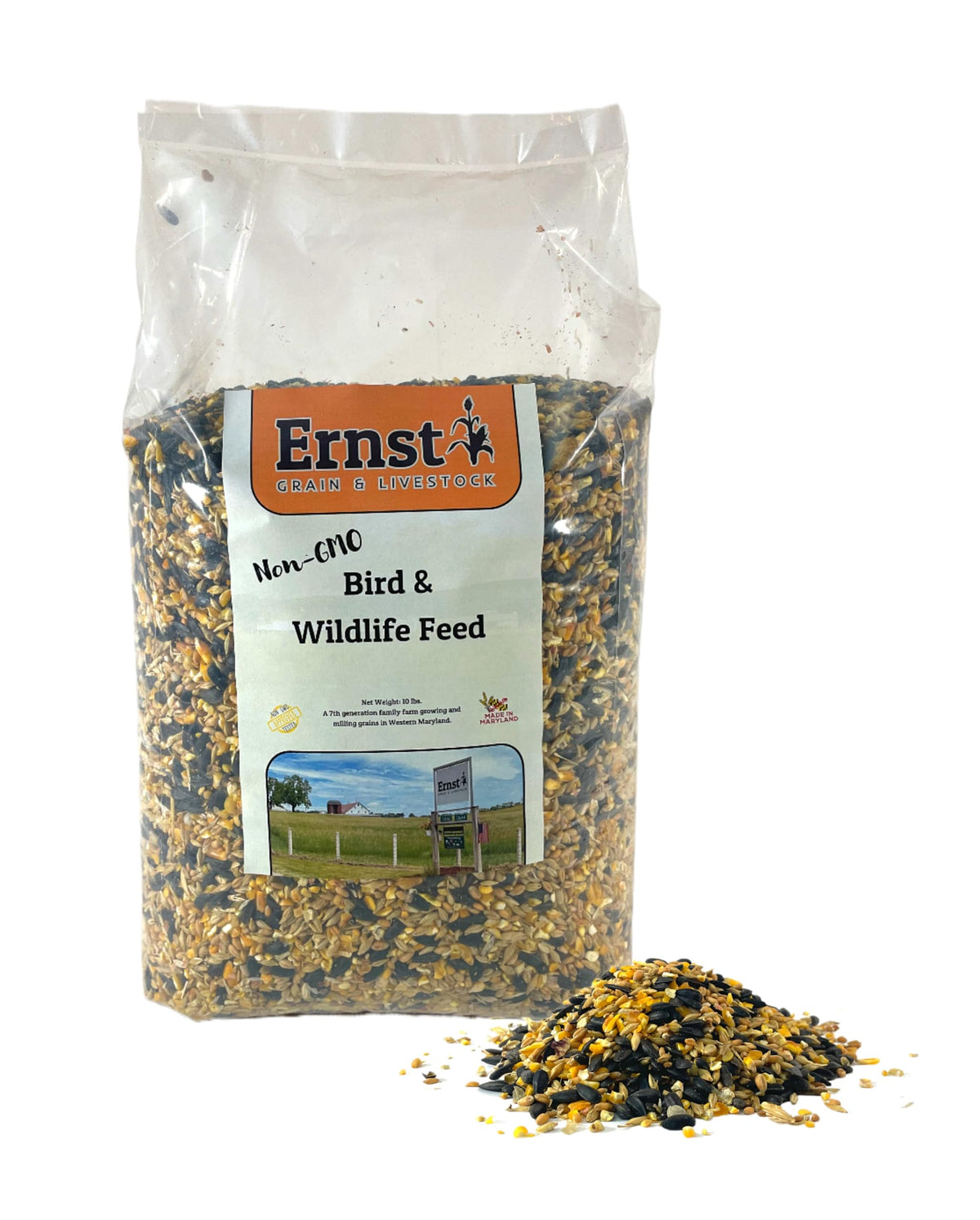 Ernst Grain & Livestock 10lb bag wildlife feed supports backyard birdwatching.