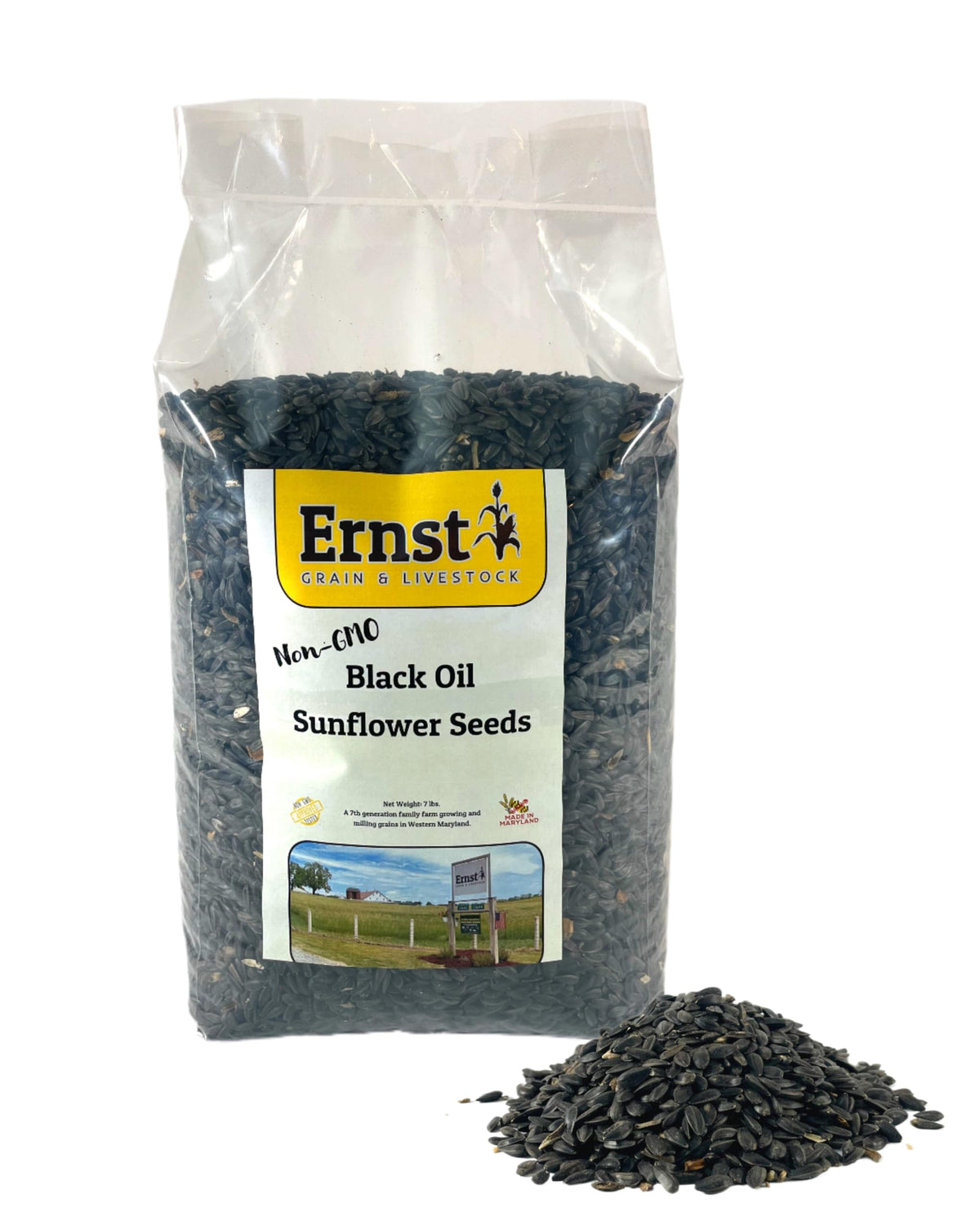 Ernst Grain & Livestock Black Oil Sunflower Seeds bag for backyard birds, promotes steady seed supply.