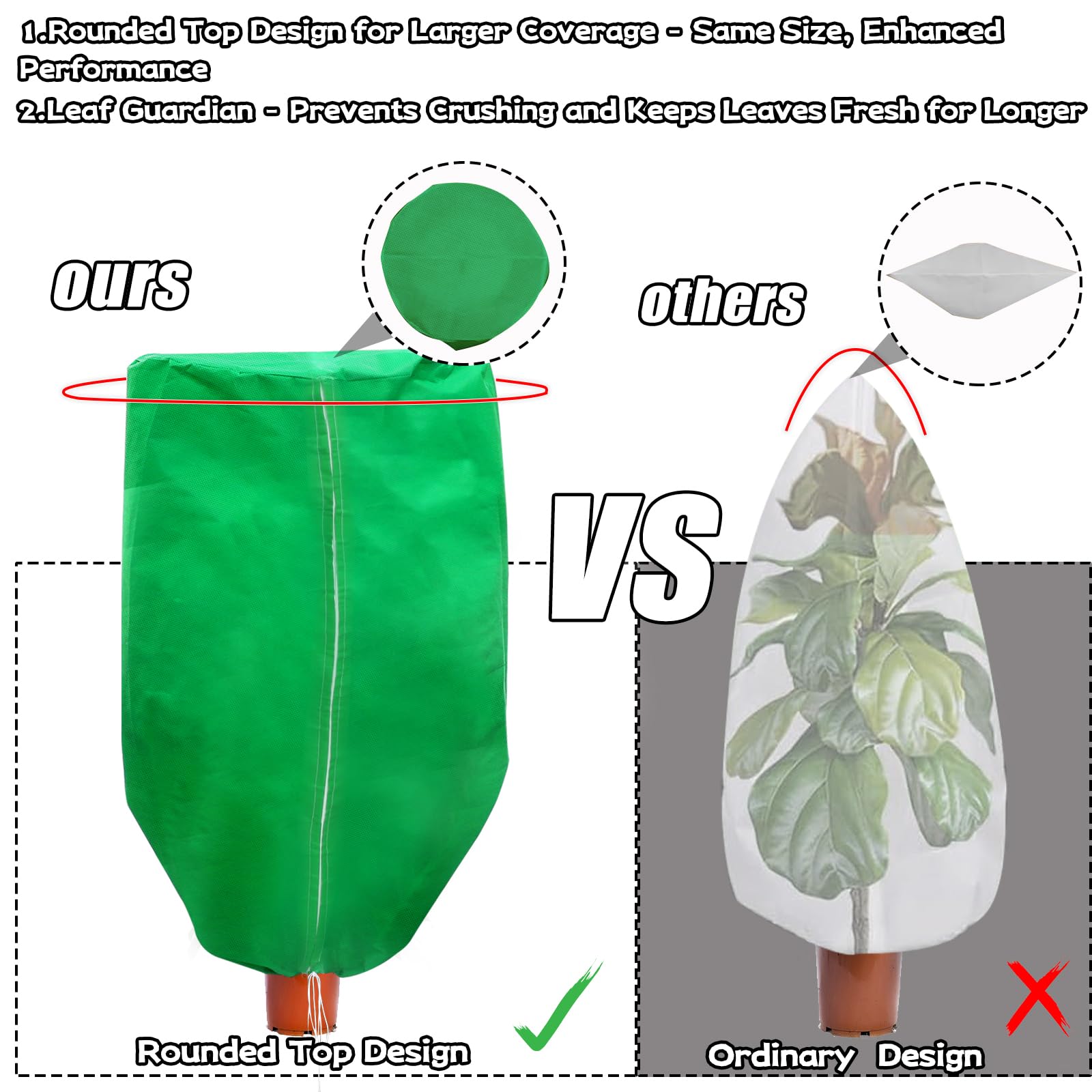 ERTIUANIO plant covers with zipper and drawstring for easy secure installation.