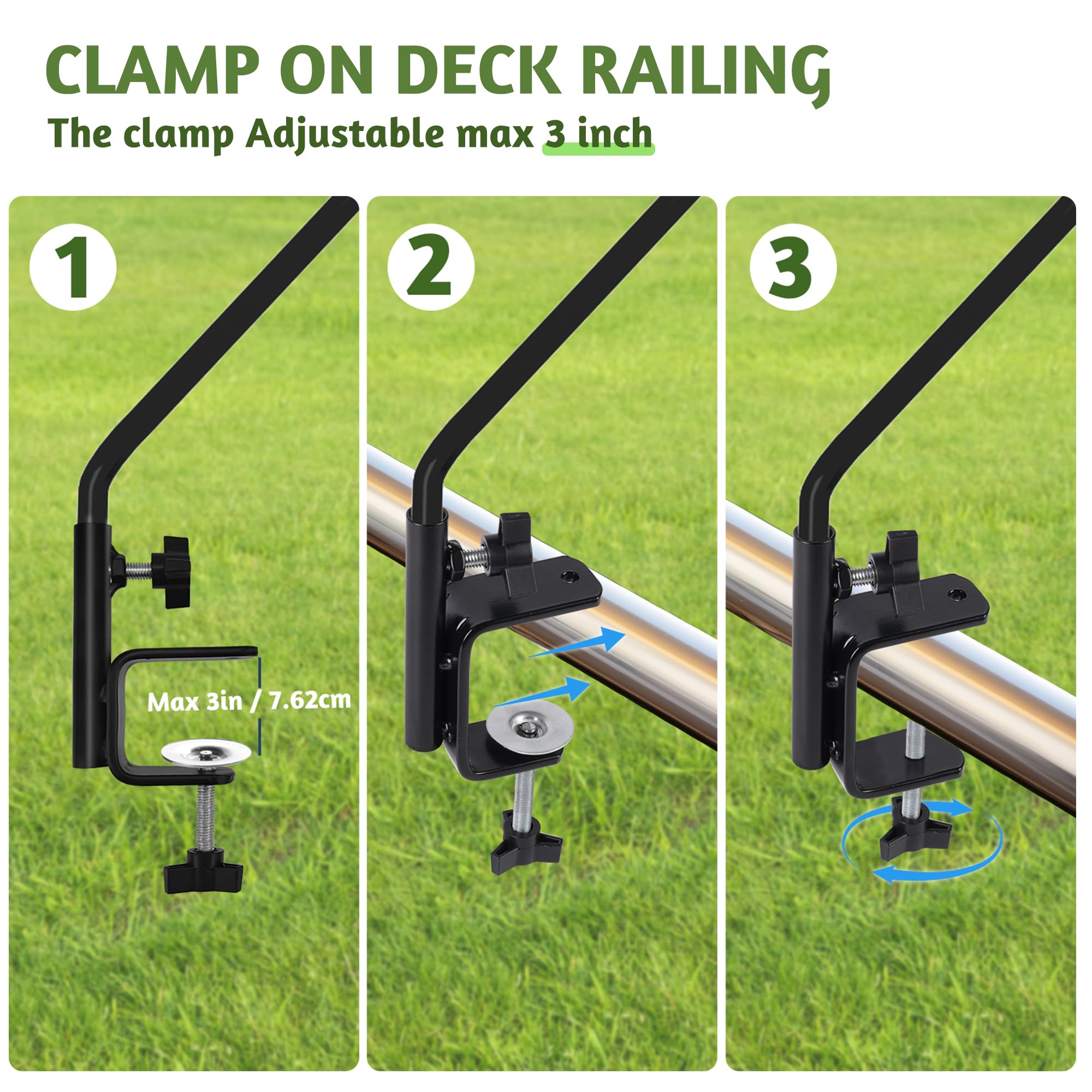 ERYTLLY adjustable-arm deck hook in action with 360-degree rotation