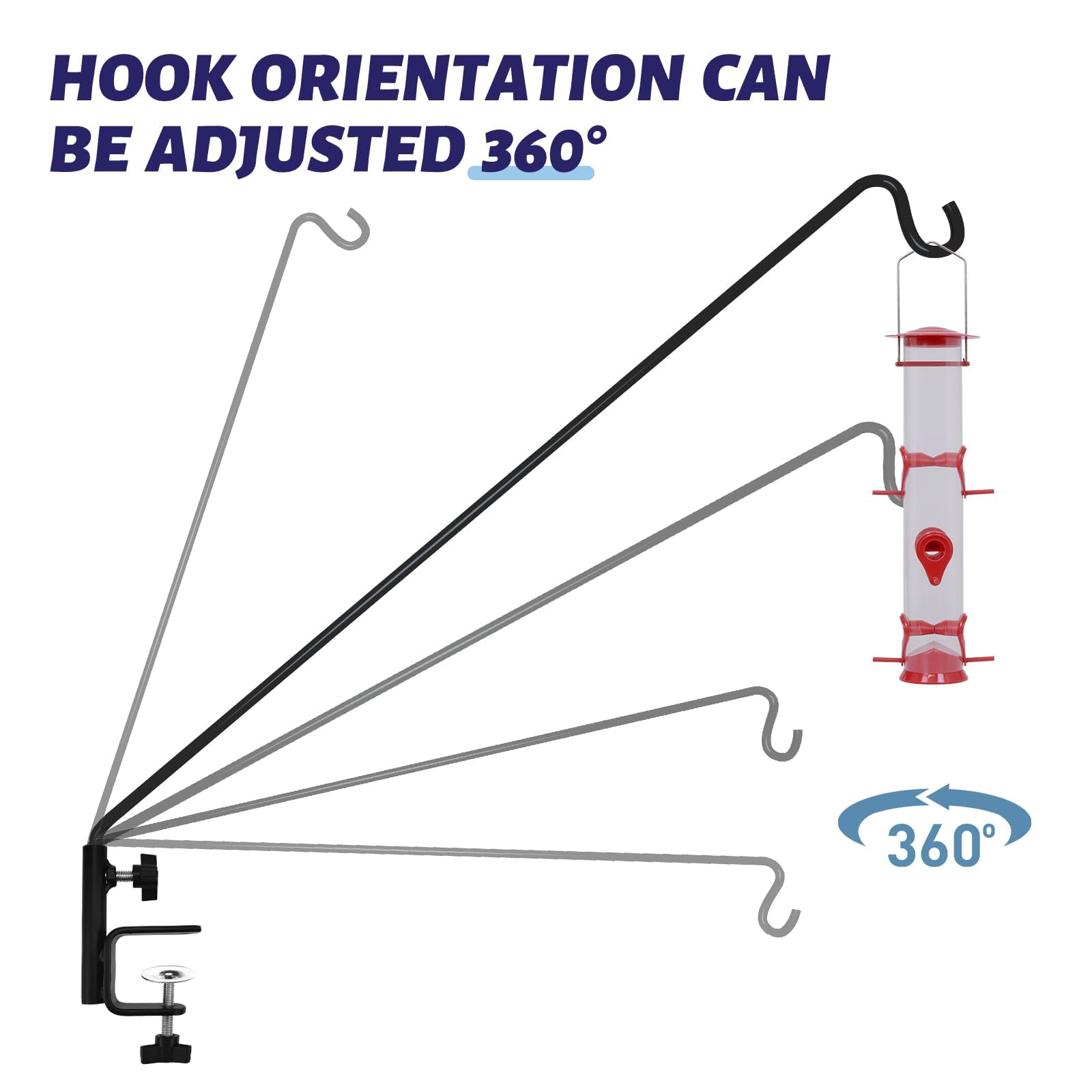 ERYTLLY 360-degree adjustable arm keeps feeders visible for birdwatching.