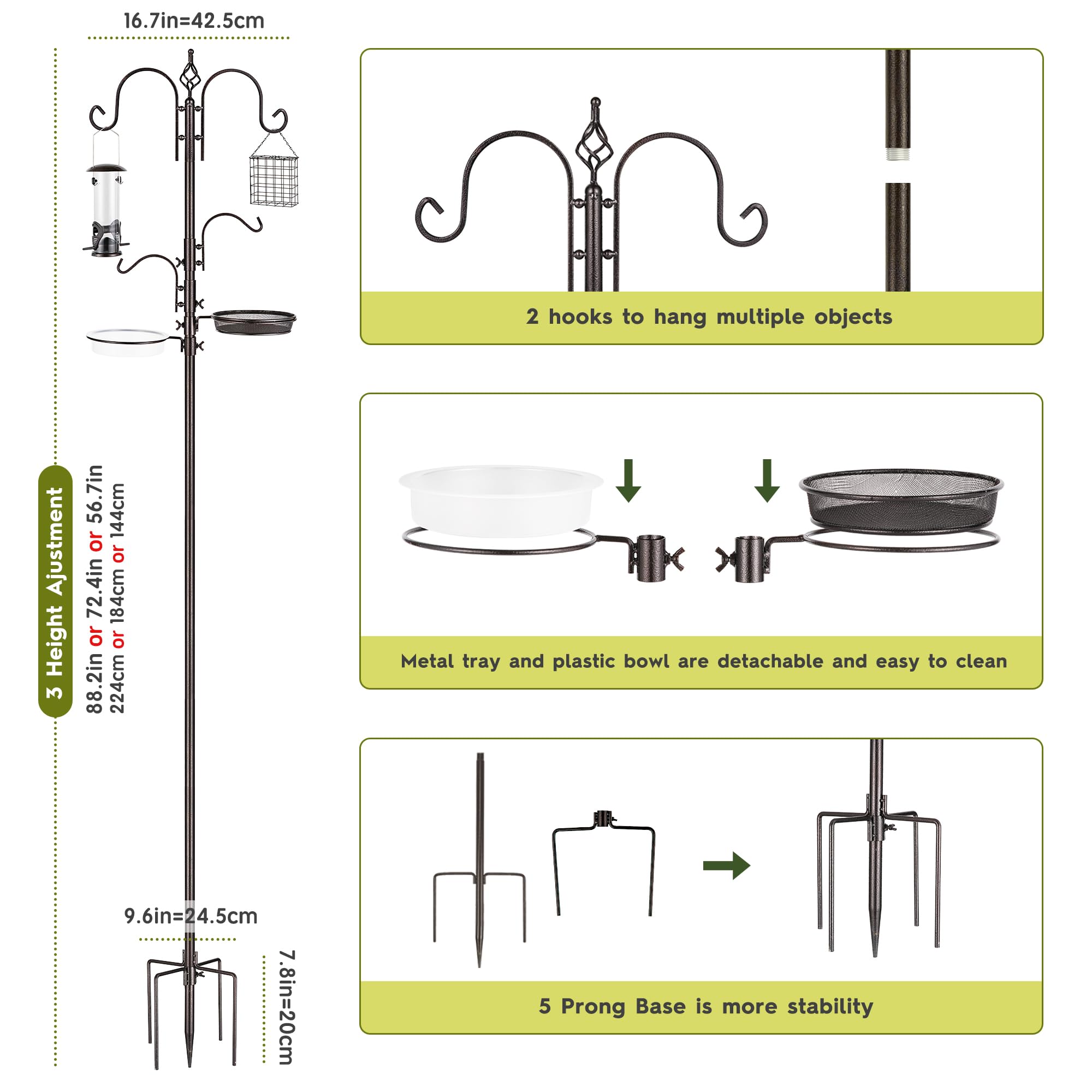 ERYTLLY Bird Feeding Station Kit adjustable hooks let you rearrange feeders.