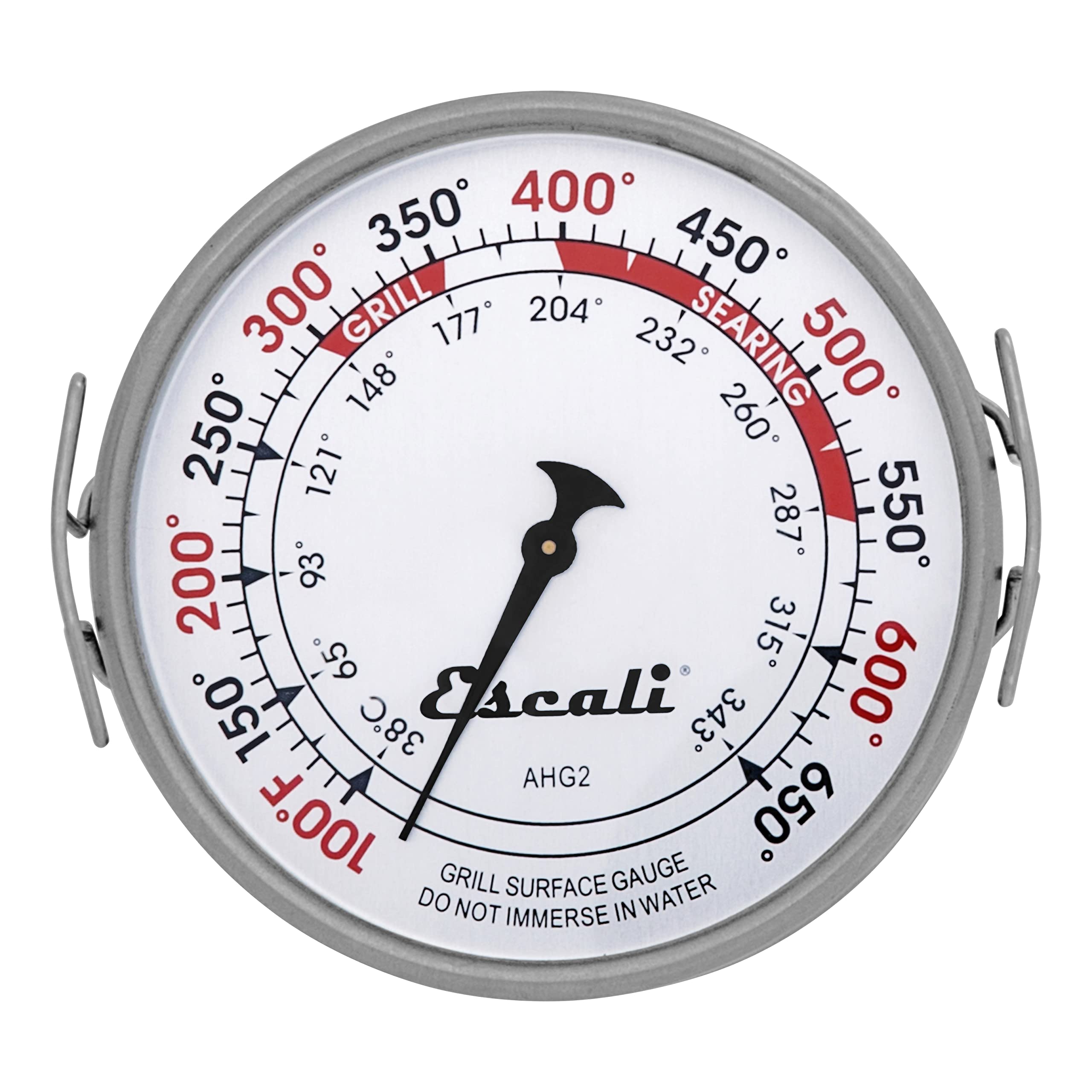 Escali AHG2 grill thermometer dial view showing precise searing zones