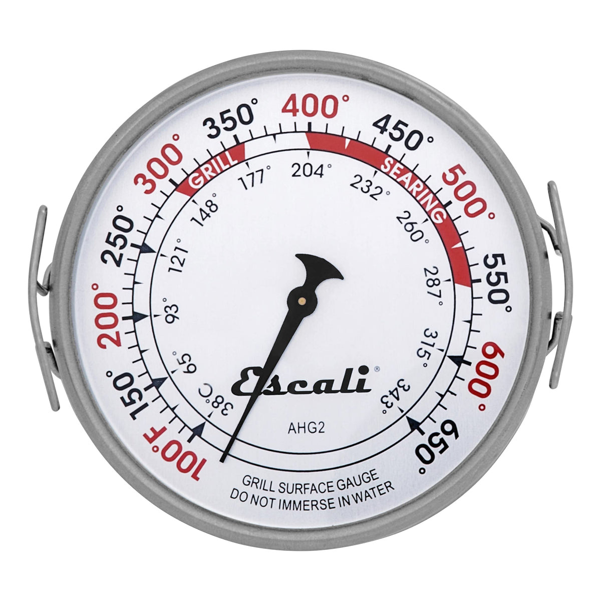 Escali AHG2 grill thermometer dial view showing precise searing zones