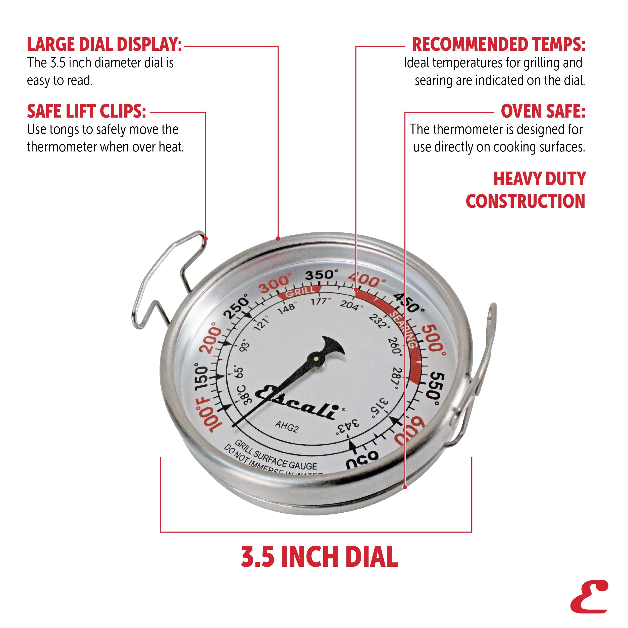 Escali AHG2 in use on grill for real-time surface temperature