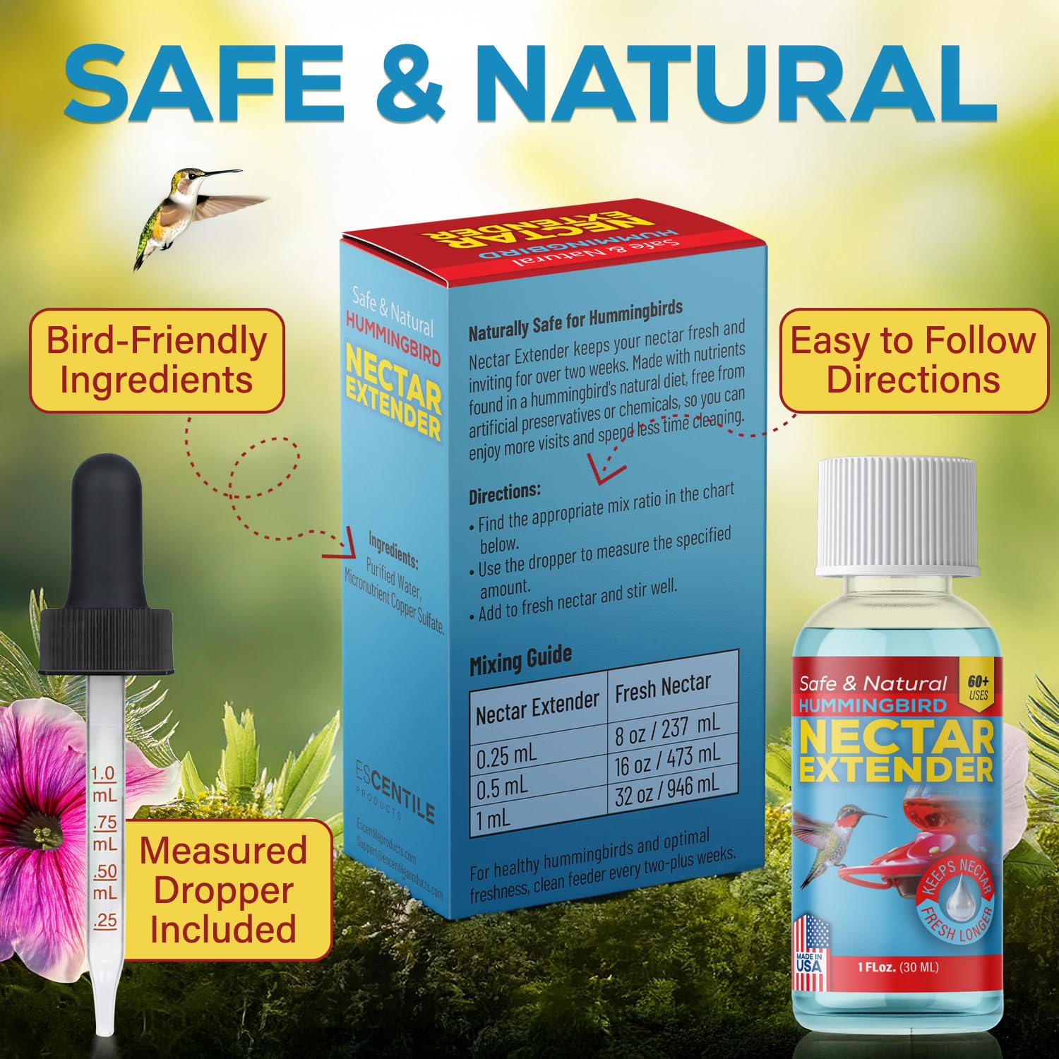 Bird-safe micronutrients in a natural diet-inspired formula support nectar defense