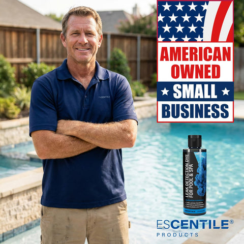 Escentile pool dye kit packaging shows clear labeling and steps.