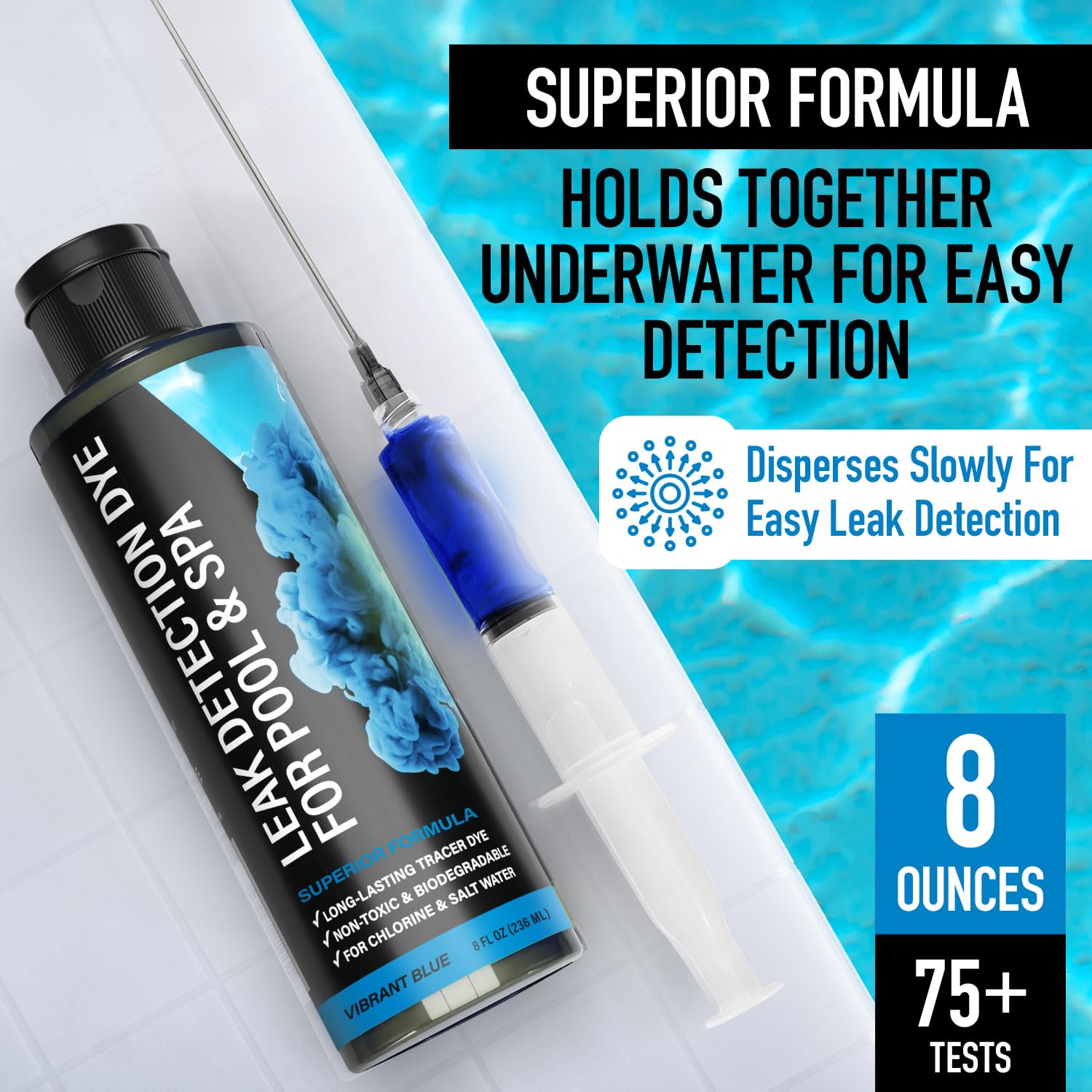 Escentile straight-tip applicator reduces water disturbance during testing.