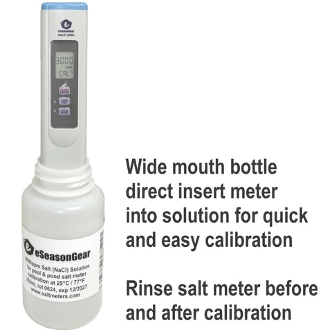 eSeasonGear wide-mouth bottle enabling direct meter immersion for quick calibration.