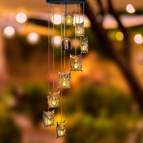 esgarden hanging owl chimes create a romantic night atmosphere in outdoor space