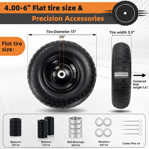 eshcol 13in tire with 3-1-2in width provides stable contact on uneven surfaces