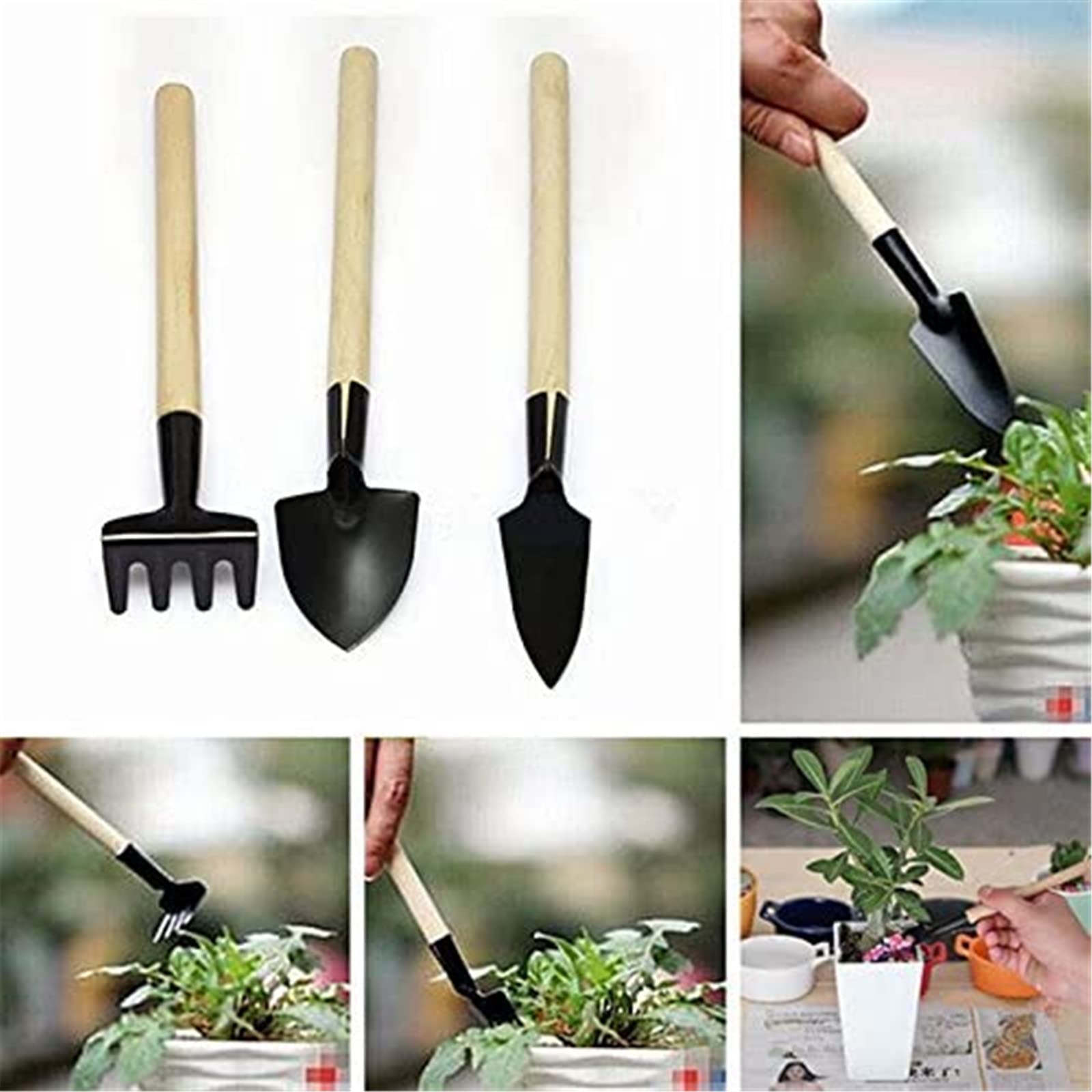 Eshylala mini square shovel close-up with wood handle for comfort.