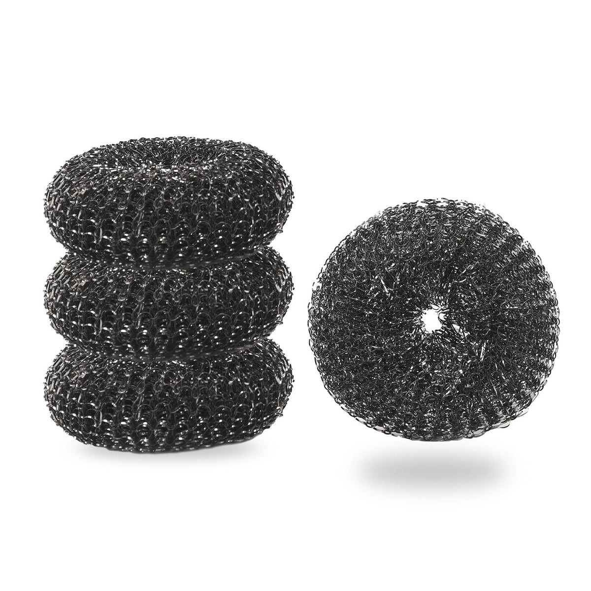 Esie Houzie heavy-duty grill scrubber pad, 4-inch diameter, tackles tough cooked-on residue.