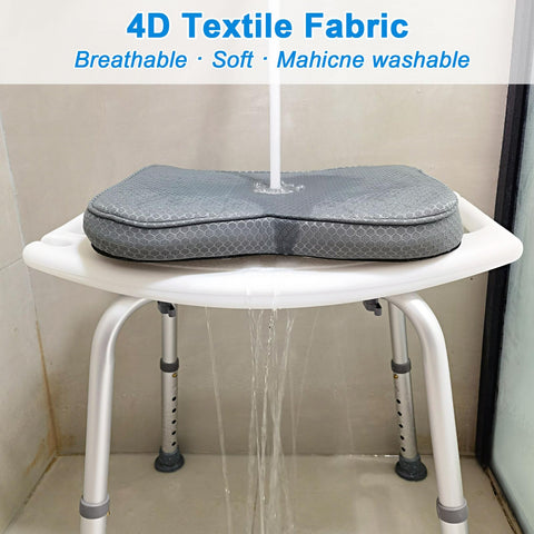 Esme L&H cushion on transfer bench demonstrating stable support during bathing