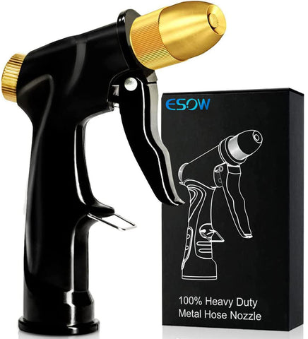 ESOW garden hose nozzle shows durable all-metal construction for long-lasting use.
