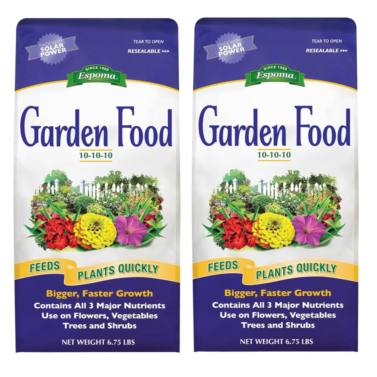 Espoma 10-10-10 Garden Food bag, 2-pack, ready for spring feeding of flowers and vegetables.