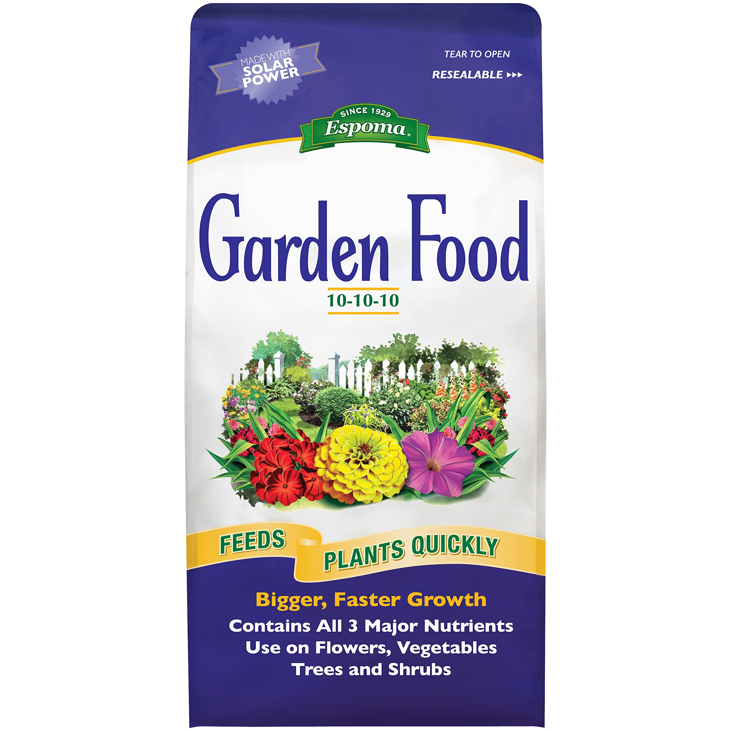 Espoma 10-10-10 Garden Food bag with granular formula for easy feeding of flowers and vegetables