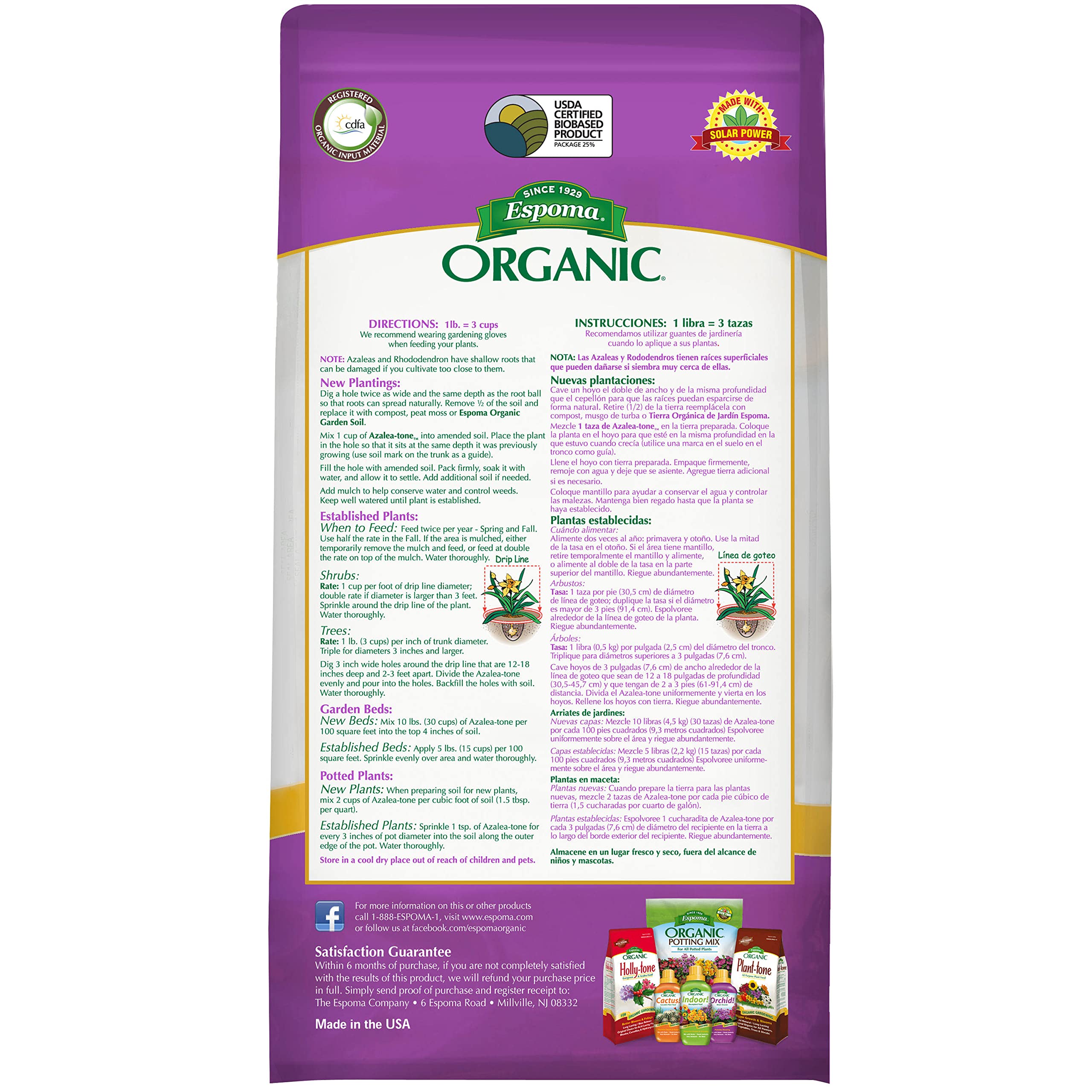 Espoma Azalea-Tone label closeup highlights organic formula and sulfur content.