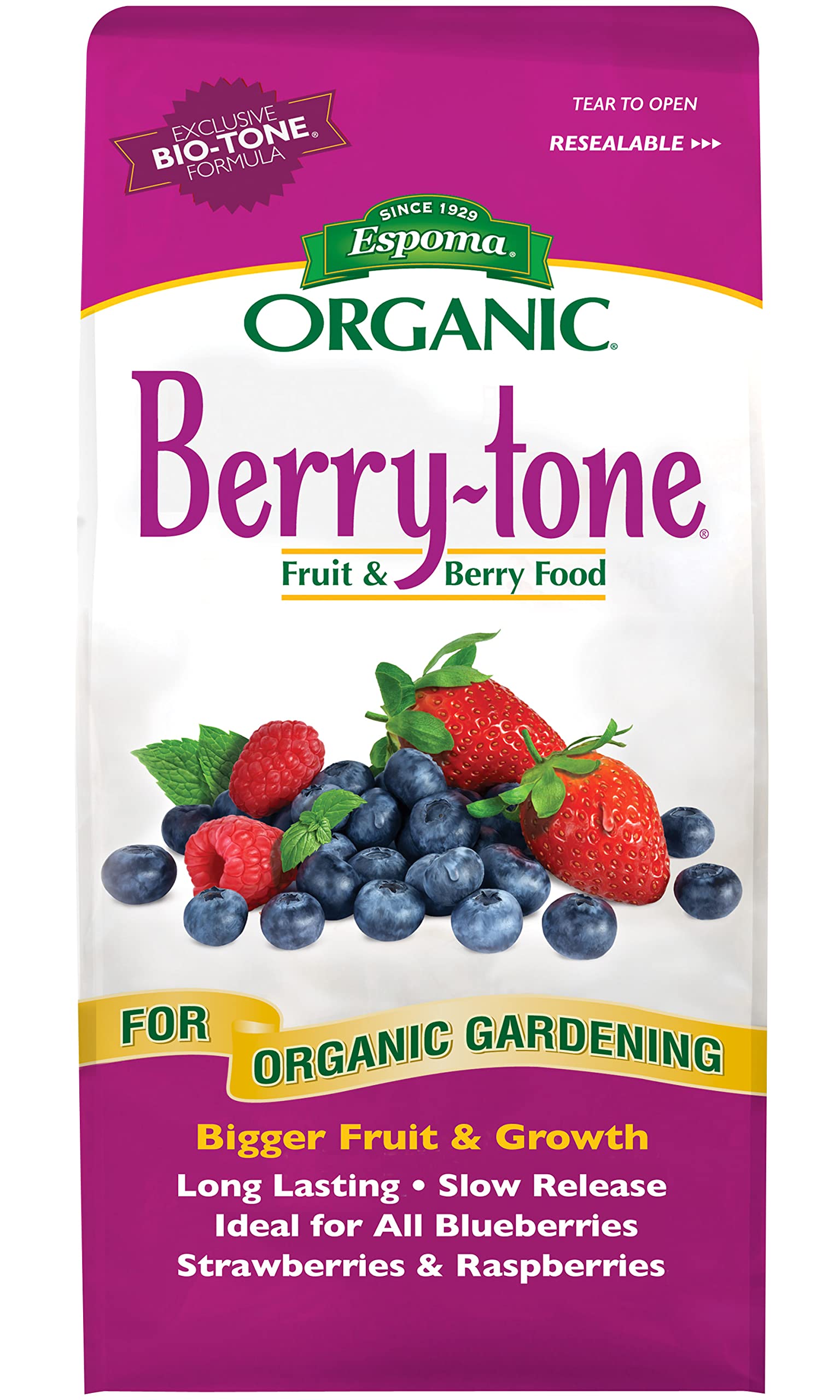 Label of Espoma Berry-Tone organic fertilizer for berries.