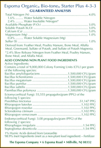 Espoma Bio-Tone Starter Plus mixed into soil for immediate root-zone nutrition.