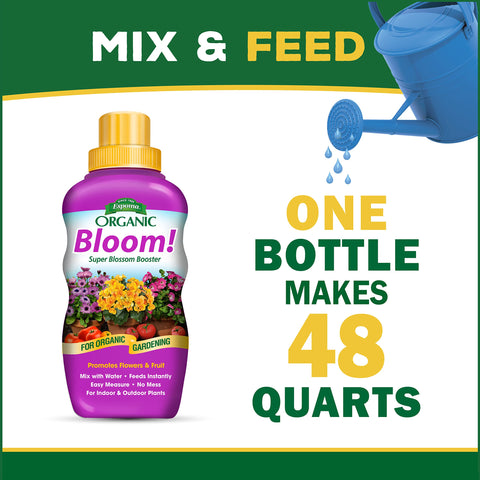 Organic certification label on Espoma Bloom! supports organic gardening.