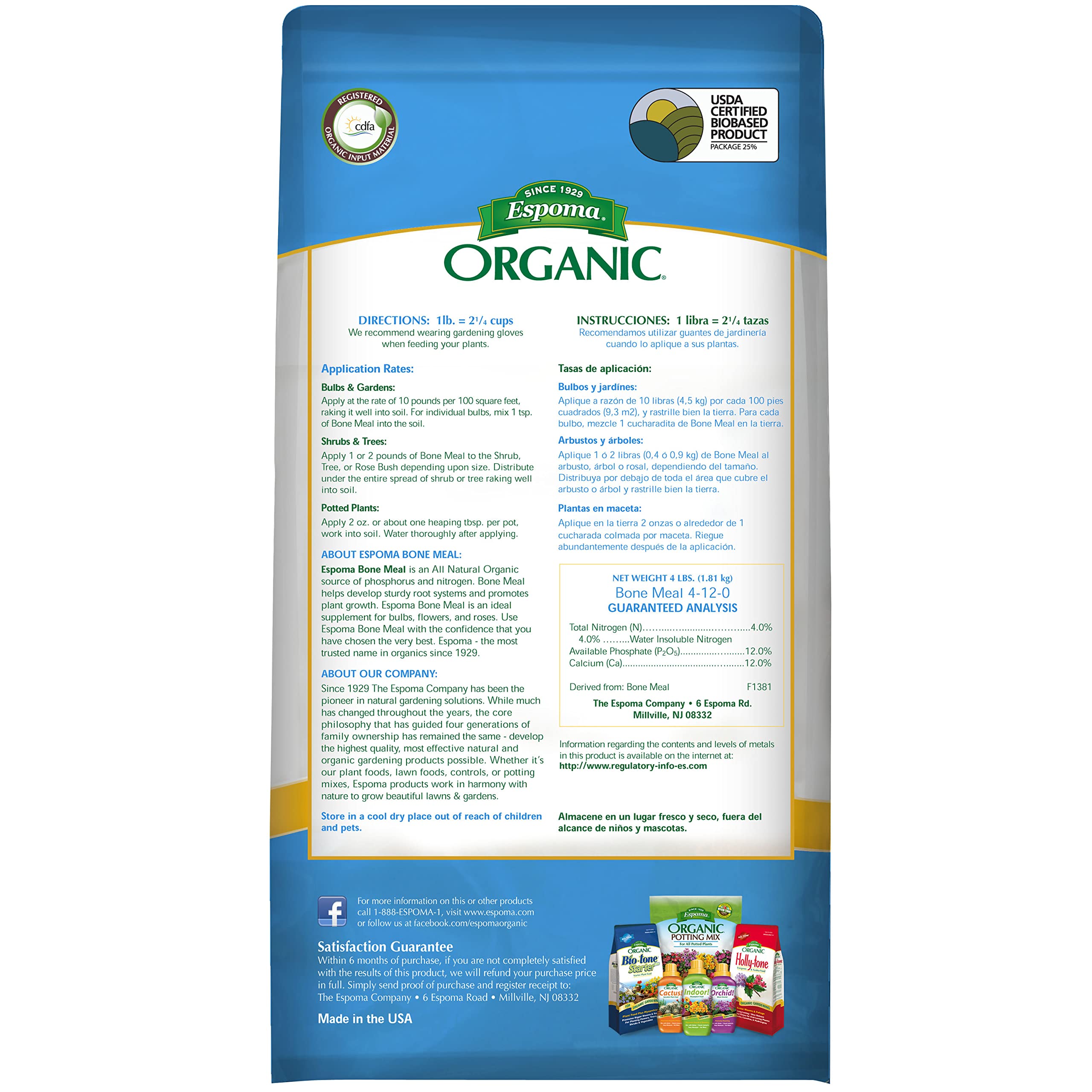 Espoma bone meal fertilizer being applied to soil to nourish bulbs and flowering plants
