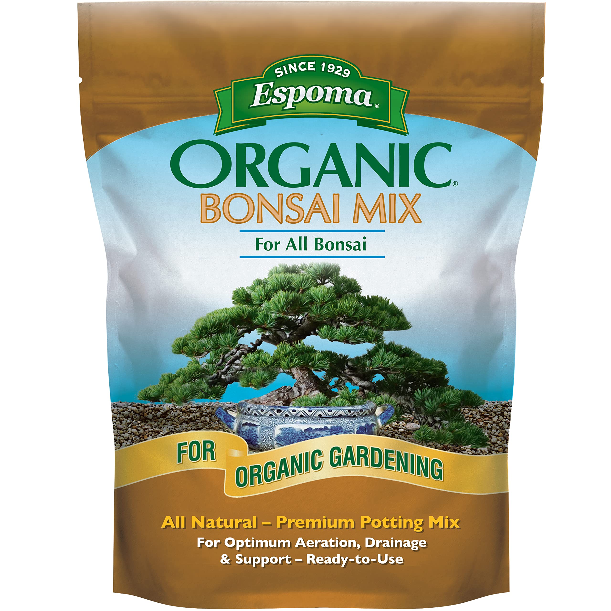 Espoma Bonsai Soil premixed bag ideal for repotting with balanced air and moisture