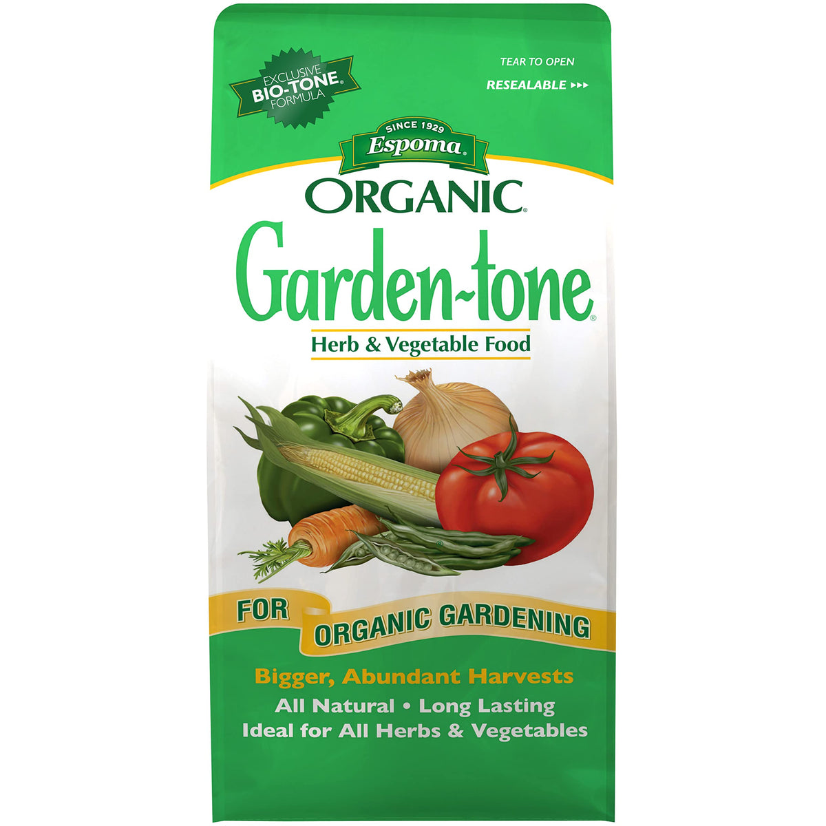Espoma Garden-Tone bag front view, an organic fertilizer for vegetables.