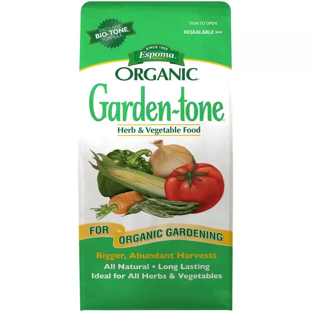 Espoma Garden-Tone organic fertilizer bag ready for soil feeding.