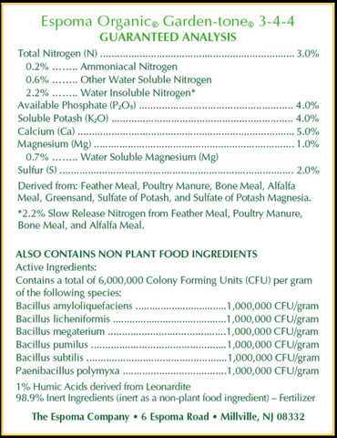 Espoma Garden-Tone used on warm-season crops for flavorful harvest.