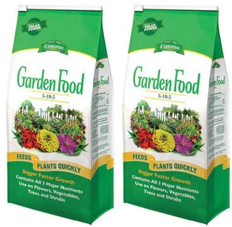 Espoma GF51056 garden food fertilizer bag with 5-10-5 formula for balanced plant nutrition.