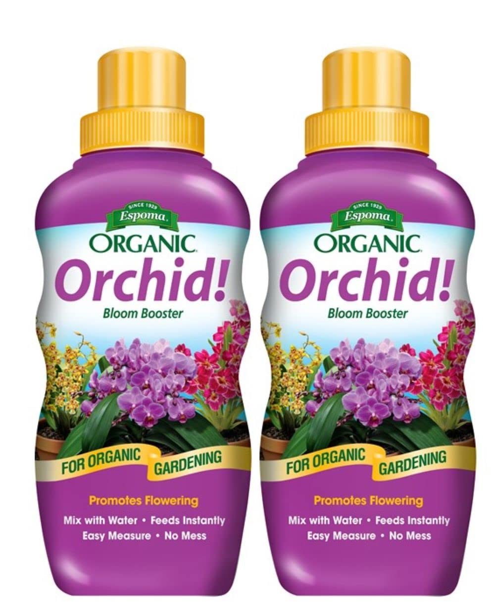 Espoma Organic Orchid bottle pour demonstrates easy dosing for healthier orchids