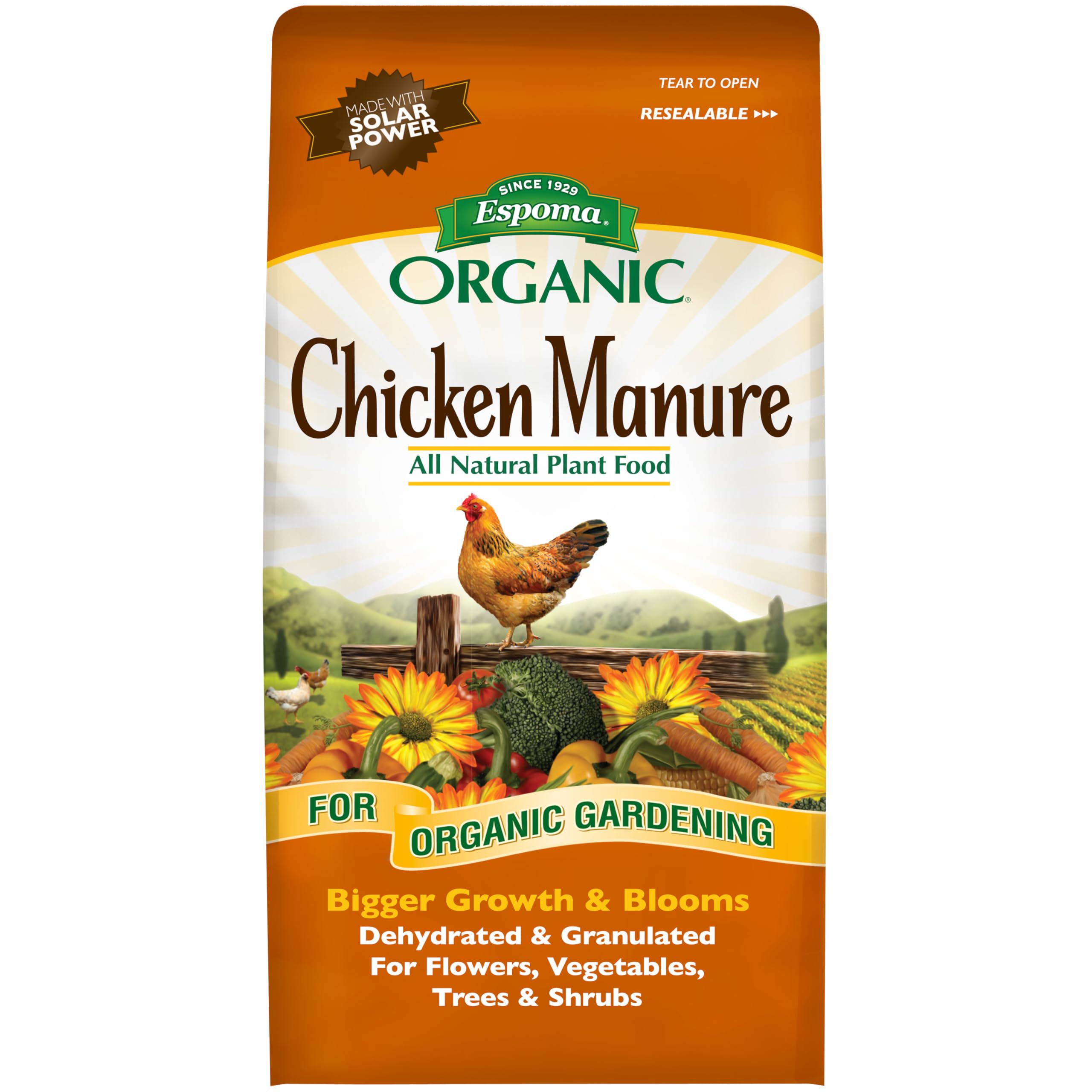 Espoma chicken manure granules close-up showing natural, additive-free formula.